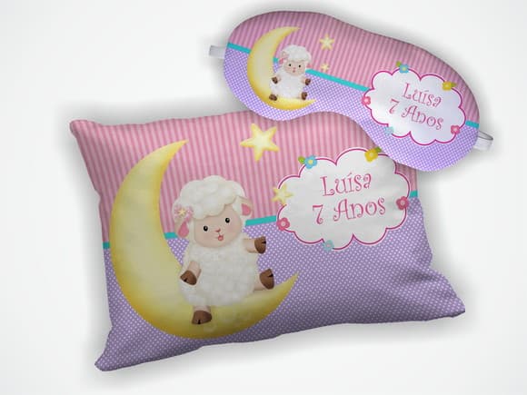 Kit Almofada 18x28cm + Mascara de Dormir Ovelha