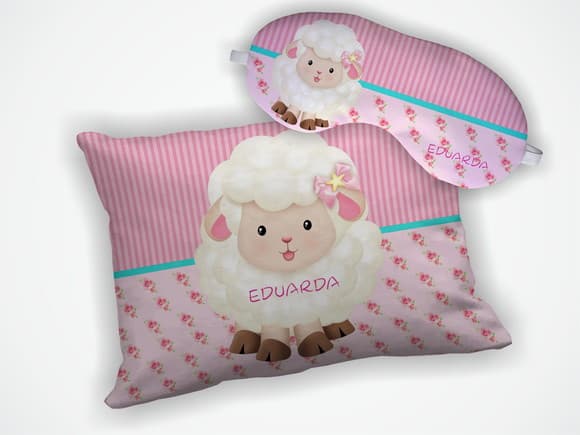 Kit Almofada 18x28cm + Mascara de Dormir Ovelha