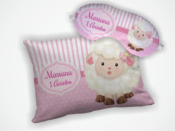 Kit Almofada 18x28cm + Mascara de Dormir Ovelha