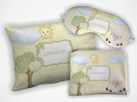 Kit Almofada 18x28cm+ Mascara + Nécessaire Ovelha