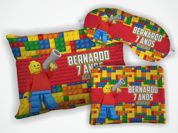 Kit Almofada 18x28cm+ Mascara + Nécessaire Lego