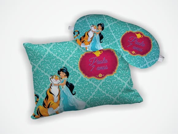 Kit Almofada 18x28cm + Mascara de Dormir Princesa Jasmine