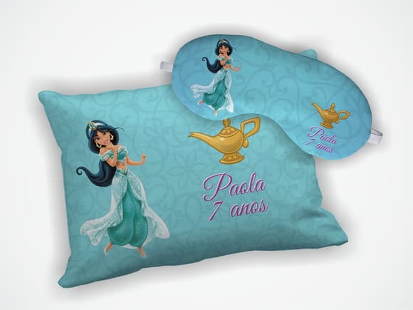 Kit Almofada 18x28cm+ Mascara de Dormir Princesa Jasmine