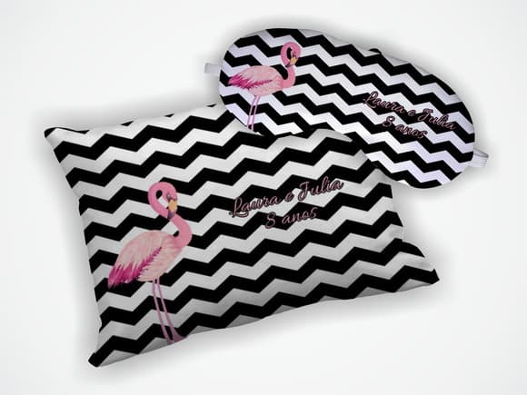 Kit Almofada 18x28cm + Mascara de Dormir Flamingo