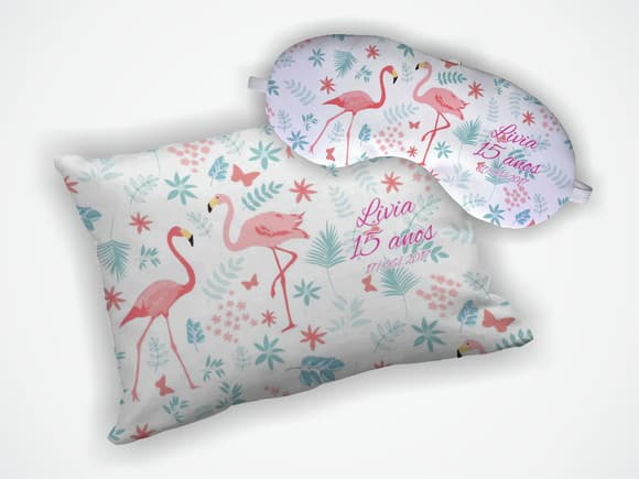 Kit Almofada 18x28cm + Mascara de Dormir Flamingo