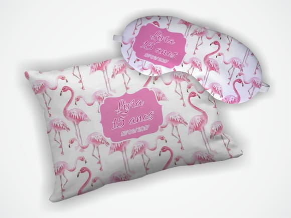 Kit Almofada 18x28cm + Mascara de Dormir Flamingo