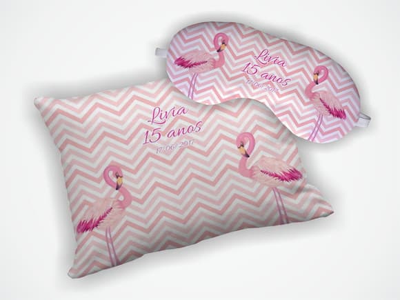 Kit Almofada 18x28cm + Mascara de Dormir Flamingo