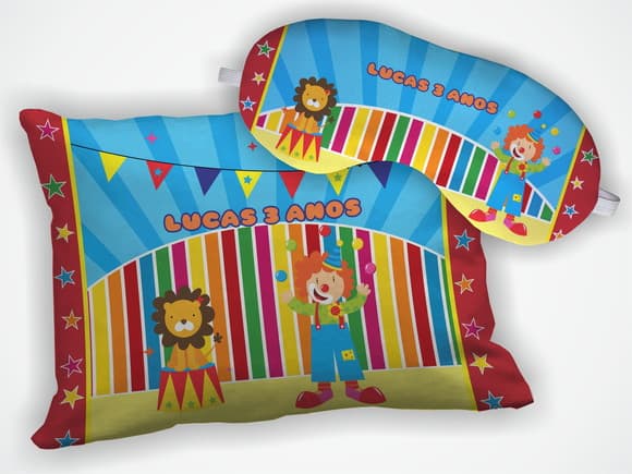 Kit Almofada 18x28cm + Mascara de Dormir Circo
