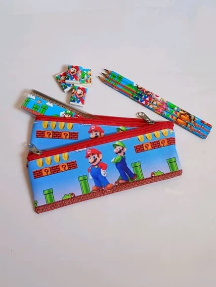 20 Kits Estojo Slim 19x7, Lápis, Borracha e Régua de 15 cm