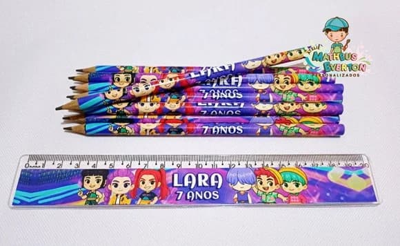 50 Kits Lápis e Régua Personalizado Guerreiras do K-pop