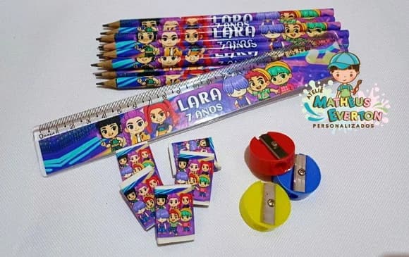 25 Kits Lápis, Régua, Borracha e Apontador Guerreiras do K-