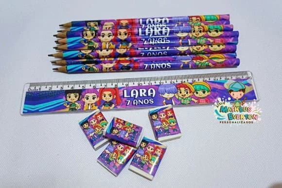 30 Kits Lápis, Régua e Borracha Guerreiras do Kpop