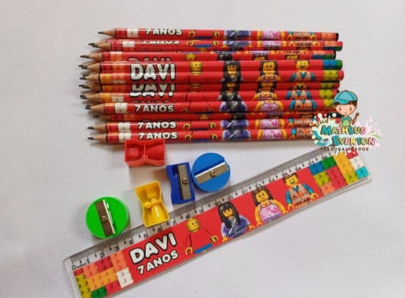 40 Kits Lápis, Régua, e Apontador Lego Atu
