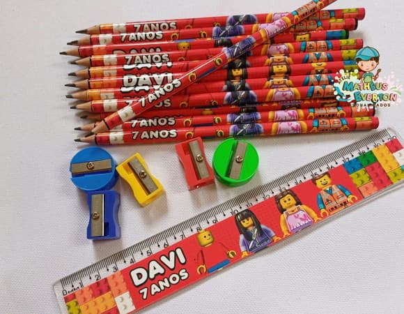 25 Kits Lápis, Régua, e Apontador Lego Atu