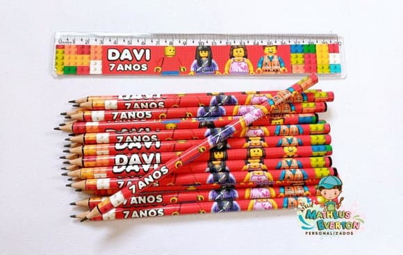 50 Kits Lápis e Régua Personalizado Lego Atu