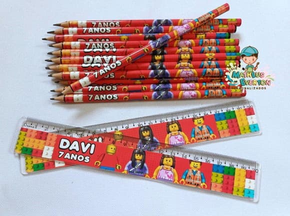 40 Kits Lápis e Régua Personalizado Lego Atu