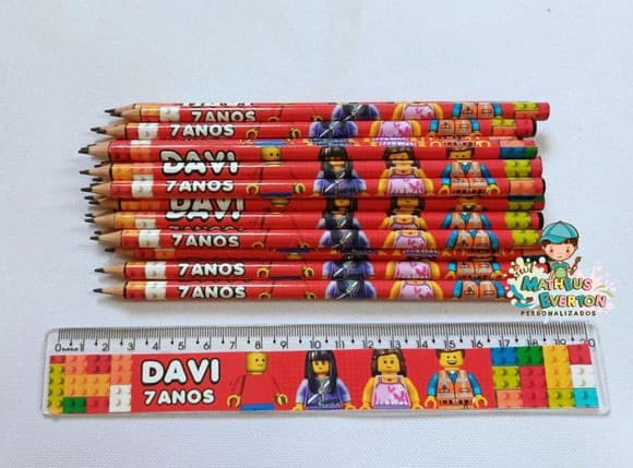 30 Kits Lápis e Régua Personalizado Lego Atu