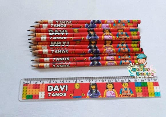 35 Kits Lápis e Régua Personalizado Lego Atu