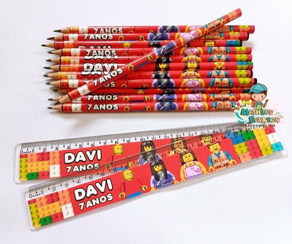 30 Kits Lápis e Régua Personalizado Lego Atu