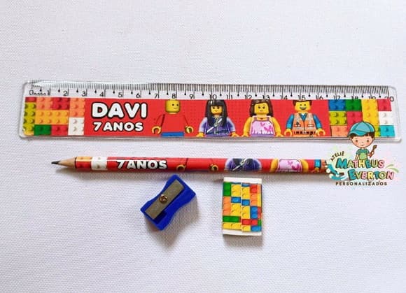 45 Kits Lápis, Régua, Borracha e Apontador Lego Atu
