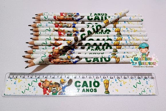 25 Kits Lápis e Régua Personalizado Mascote Copa do Mundo