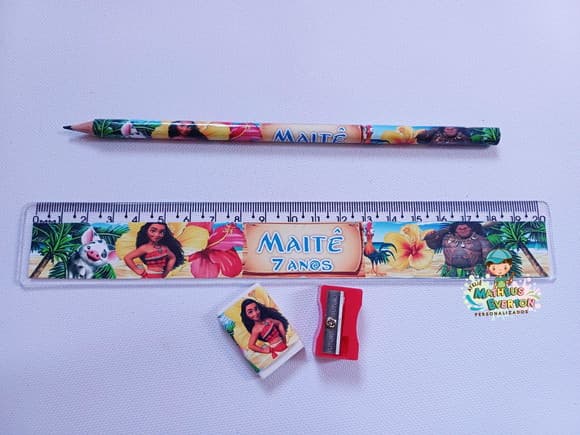 45 Kits Lápis, Borracha, Régua e Apontador Moana