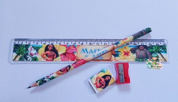 30 Kits Lápis, Borracha, Régua e Apontador Moana