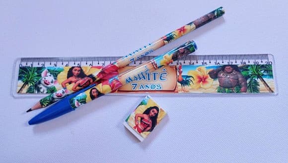 50 Kits Lápis, Caneta,regua e Borracha Moana