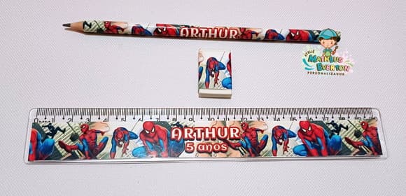 30 Kits Lápis, Régua e Borracha Personalizado Homem Aranha