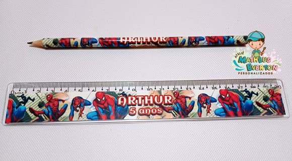 30 Kits Lápis e Régua Personalizado Homem Aranha