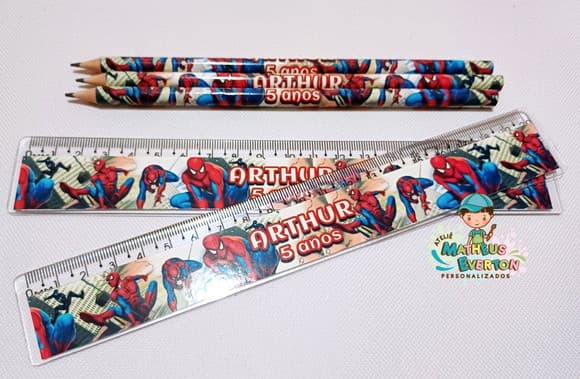 25 Kits Lápis e Régua Personalizado Homem Aranha