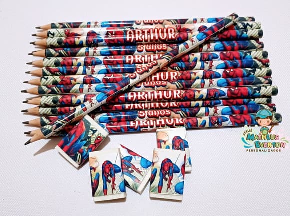 25 Kits Lápis e Borracha Personalizado Homem Aranha