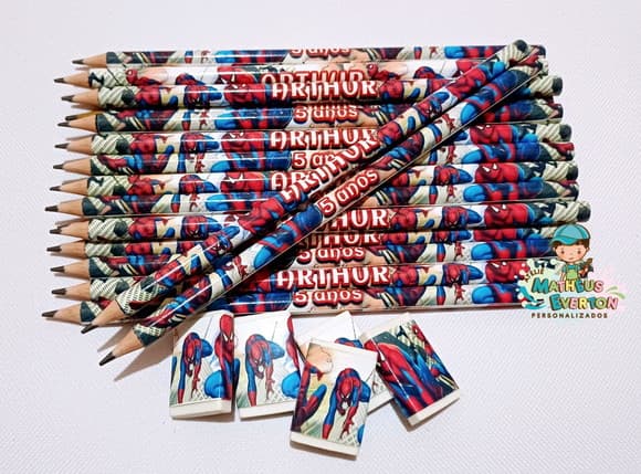 25 Kits Lápis e Borracha Personalizado Homem Aranha
