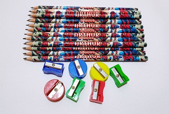 40 Kits Lápis e Apontador Personalizado Homem Aranha