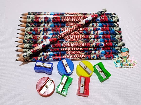 25 Kits Lápis e Apontador Personalizado Homem Aranha