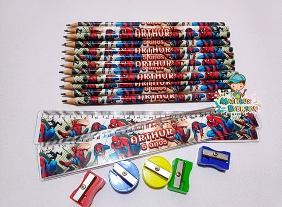 30 Kits Lápis, Régua e Apontador Personalizado Homem Aranha