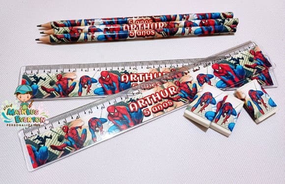 40 Kits Lápis, Régua e Borracha Personalizado Homem Aranha