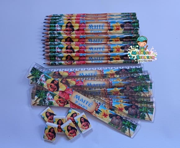 35 Kits Lápis, Régua e Borracha Personalizado Moana