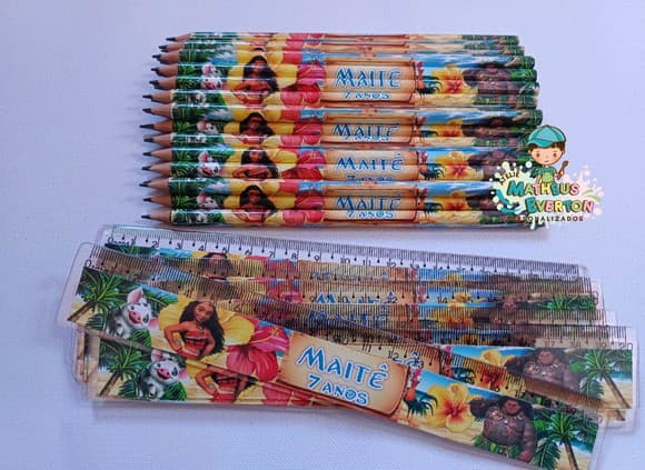 50 Kits Lápis e Régua Personalizado Moana