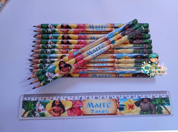 40 Kits Lápis e Régua Personalizado Moana