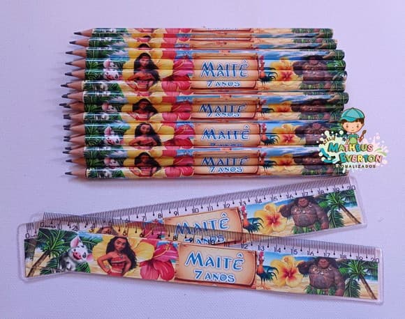 30 Kits Lápis e Régua Personalizado Moana