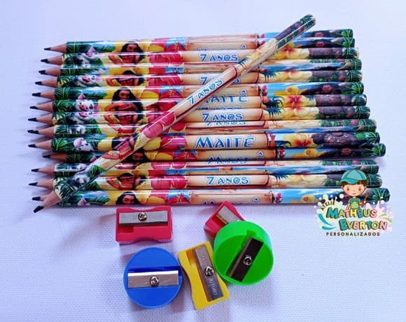50 Kits Lápis e Apontador Personalizado Moana