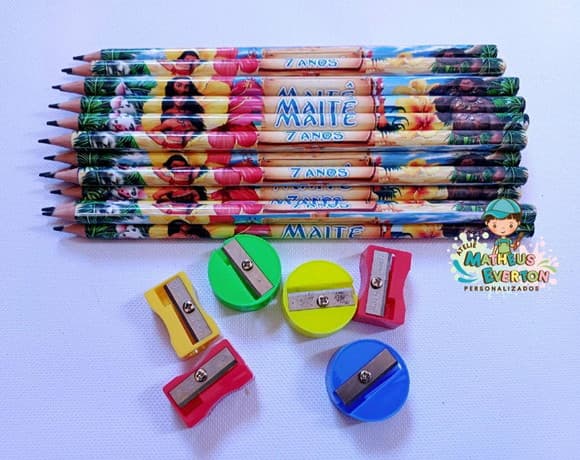 40 Kits Lápis e Apontador Personalizado Moana