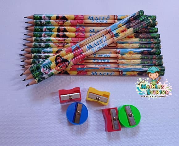 25 Kits Lápis e Apontador Personalizado Moana