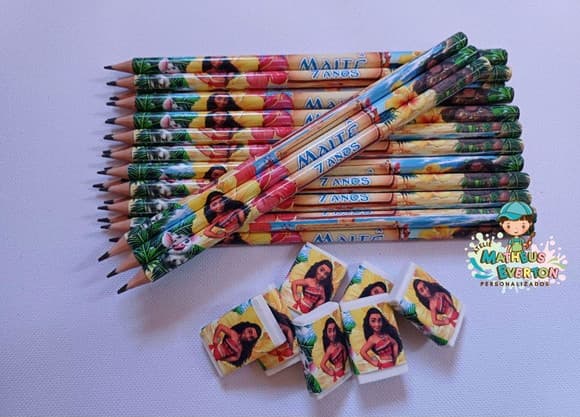 35 Kits Lápis e Borracha Personalizado Moana