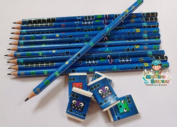50 Kits Lápis e Borracha Personalizado Geometry Dash