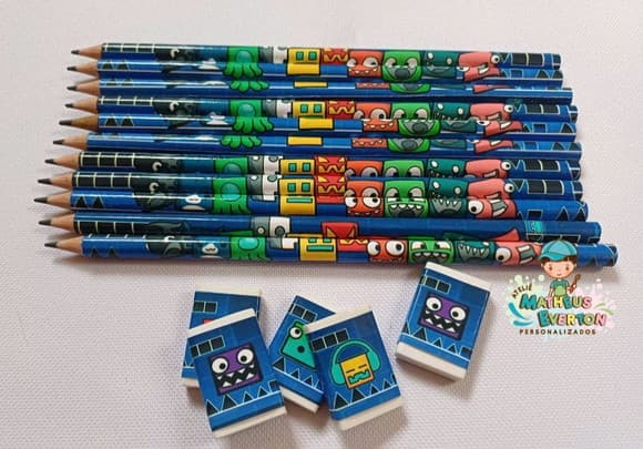 25 Kits Lápis e Borracha Personalizado Geometry Dash