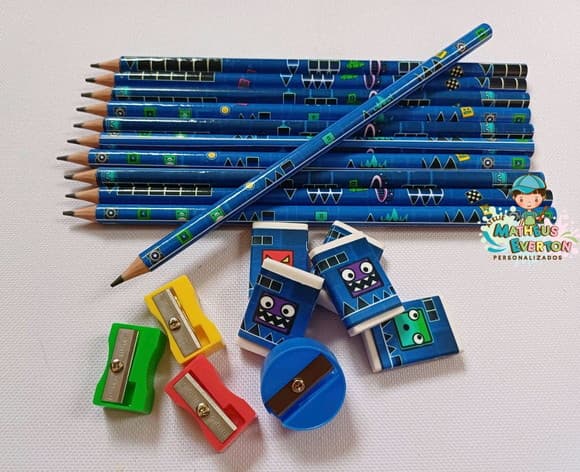 40 Kits Lápis, Borracha e Apontador Geometry Dash