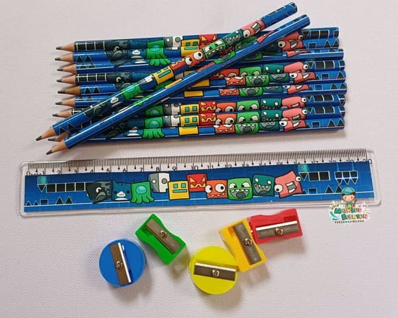 50 Kits Lápis, Régua e Apontador Personalizado Geometry Dash