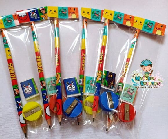 35 Kits Lápis, Borracha e Apontador Personalizado Pokémon
